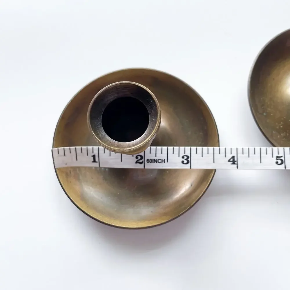 Vintage Brass Round Candlestick Holders Set of Two